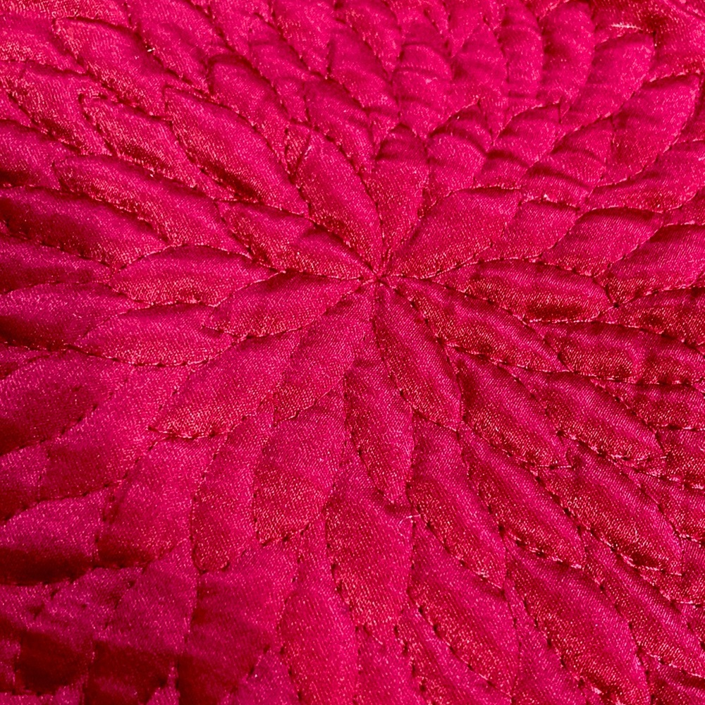 DKNY Pillow Euro Queen Sham Quilted Red Floral 20 x 30 inches
